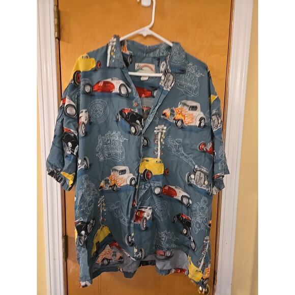 Vintage Paradise Found Button Down Classic Hot Rod Shirt Size Large Wood Buttons - Picture 1 of 6